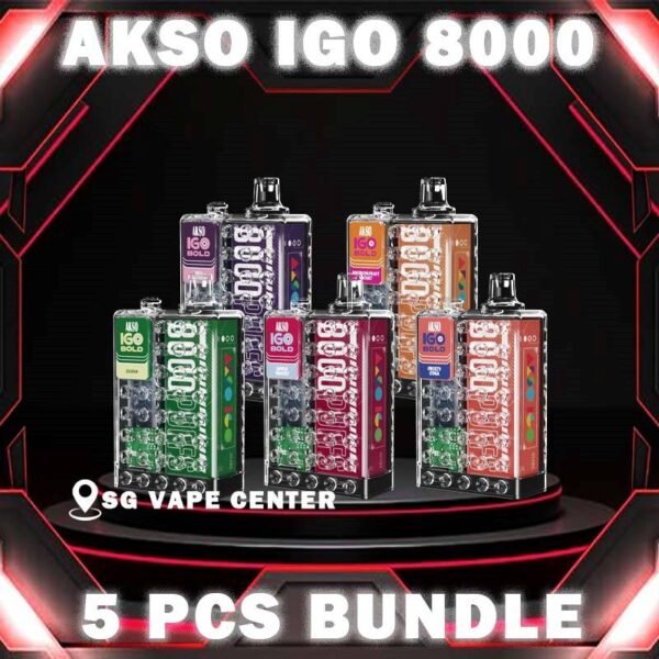 5PCS AKSO IGO 8000 BUNDLE - SG VAPE CENTER SINGAPORE The 5PCS AKSO IGO 8000 BUNDLE Package include : Choose 5 Pcs of AKSO IGO 8000 Puffs Disposable with amazing price ! FREE DELIVERY Akso IGO 8000 Disposable Vape Ready stock in our sg singapore store online shop. This Kit is a high-capacity device designed for an extended vaping experience.Beside, the device comes pre-filled with 15ml of e-liquid, which is available in a range of delicious flavors and nicotine strengths. Akso IGO Vape features an ergonomic design that is comfortable to hold and use. It mouthpiece is designed to enhance the vaping experience, and the device is draw activated, making it easy to use. Akso IGO 8000 puffs disposable is portable, making it easy to carry in a pocket .Its compact design does not compromise on performance, deliver smooth vapor production with every puff. Specification : Puff : 8000 Puffs Volume : 15ML Flavour Charging : Rechargeable with Type C Coil : Mesh Coil Fully Charged Time : 20mins Nicotine Strength : 5% ⚠️AKSO IGO 8000 FLAVOUR LINE UP⚠️ Aloe Grape Apple Yakult Blackcurrant Ice Caramel Cookies Caramel Mocha Freezy Cola Guava Honeydew Lychee Rose Mango Ice Mango Peach Mix Berries Nutty Tobacco Passion Fruit Yakult Rootbeer Rootbeer Float Strawberry Cheese Strawberry Ice Cream Strawberry Kiwi Strawberry Yakult Vanilla Milk Watermelon Ice Yakult Coffee Hazelnut Creme Brulee SG VAPE COD SAME DAY DELIVERY , CASH ON DELIVERY ONLY. TAKE BULK ORDER /MORE ORDER PLS CONTACT ME :  SGVAPECENTER VIEW OUR DAILY NEWS INFORMATION VAPE : TELEGRAM CHANNEL