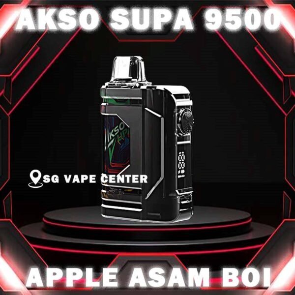 AKSO SUPA 9500 DISPOSABLE - SG VAPE CENTER Akso supa 9500 Disposable is new era disposable vape device. It has child lock mode function, smart screen indicator to show battery percentage and high power boost button. The child lock mode can make sure children wont use the device accidentally. Futhermore, the high power boost button can bring more smoke feeling to SG vape users. Get ur akso supa now at SG VAPE CENTER . We provide same day cash on delivery service with 0 deposit! Specification : Nicotine 50mg (5%) Approx. 9500 puffs Capacity 18ml Rechargeable Battery 650mAh Extra Boost Button  Child Lock Safety  ⚠️AKSO SUPA 9500 FLAVOUR LINE UP⚠️ Apple Asam Boi Blackberry Ice Blackcurrant Yakult Creamy Milk Grape Ice Ice Cream Cake Green Grape Lychee Longan Super Ice Mint Taro Ice Cream Mango Yakult Nutty Tobacco Root Beer Solero Strawberry Vanilla Donut Vanilla Latte Watermelon Ice Yakult Guava Asam Melon Gum Strawberry Gum Mango Ice SG VAPE COD SAME DAY DELIVERY , CASH ON DELIVERY ONLY. TAKE BULK ORDER /MORE ORDER PLS CONTACT ME :  SGVAPECENTER VIEW OUR DAILY NEWS INFORMATION VAPE : TELEGRAM CHANNEL