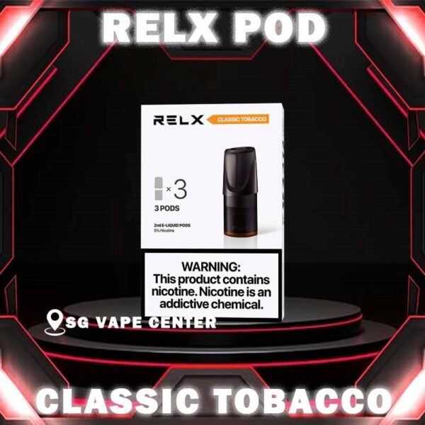 RELX CLASSIC POD - SG VAPE CENTER SINGAPORE The RELX POD SG SINGAPORE is including 3 pods in per box of Classic First Gen Relx . RELXPods: The Perfect Pod Vapes to Savor Your Favorite Flavor Vapor pods, or e-liquid pods, are the fuel for a vape pen. Each pod contains a mixture of ncotine concentrate, flavoring, and other ingredients that elevates the vaping experience. A vape pen turns this cocktail into vapor by atomizing it through its heating coil. Without a vape pod, an electric cigarette is just a piece of hardware. RELXPods transform regular pods into flavor sensations unlike any other pod vapes for sale. Here’s how our pods elevate the vaping experience at any time of the day. About the package: You may receive a different version of packaging (Chinese/English) of Relx. But we guarantee that they are all genuine, please scans the security code to identify authenticity. Both Chinese and English packaging products are from Relx, and the quality and flavour are exactly the same. Chinese packaging is exclusively for the Asian market, but when the stock of English packaging is insufficient, we may send you Chinese packaging products. Specifications : Nicotine Strength : 3% - 5% Capacity Equivalent: 3 Packs of Cigarettes Pod E-liquid Capacity: 2 ml Pod Longevity: 650 Puffs ⚠️RELX CLASSIC POD COMPATIBLE DEVICE WITH⚠️ Dark Rider 3s Device DD Cube Device DD Touch Device Instar Device Kizz Device Relx Classic Device Sp2 Blitz Device Sp2 Legend Device Sp2 M Series Device ⚠️RELX CLASSIC POD FLAVOUR LINE UP⚠️ Classic Tobacco 5% Cool Mint 5% Coke Grape Green Bean Honeydew Icy Slush Passion Fruit Peach Oolong Watermelon Strawberry Burst Jasmine Green Tea Tie Guan Yin Tea Green Grape Ice Longjing Ice Tea SG VAPE COD SAME DAY DELIVERY , CASH ON DELIVERY ONLY. TAKE BULK ORDER /MORE ORDER PLS CONTACT ME :  SGVAPECENTER VIEW OUR DAILY NEWS INFORMATION VAPE : TELEGRAM CHANNEL