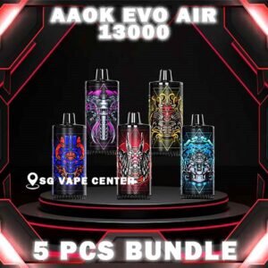 5PCS AAOK EVO AIR 13000 DISPOSABLE - SG VAPE CENTER SINGAPORE The 5PCS AAOK EVO AIR 13000 DISPOSABLE VAPE Package include : Choose 5 Pcs of AAOK 13K Puffs with amazing price ! Free Gift x1 FREE DELIVERY The AAOK EVO AIR 13000 is a disposable Vape Ready stock in our sg singapore store online shop for same day delivery , This device known for its high puff count of 13000 and features such as a Type-C rechargeable port and an 800mAh battery. This device offers a convenient and long-lasting vaping experience, making it popular among vapers who prefer disposables with extended usage times. Discover out signature Apple Pie flavor, alongside popular options like AAOK 13K Banana Vanilla Custard , Grape Apple Ice , Pineapple Colada , Pear Watermelon , Strawberry Vanilla , and Oat Milk . For those craving extra sweetness, you can also enjoy Root Beer or Sirap Bandung flavors. Specification : Nicotine: 5% Puffs: 13000 Puff Battery Capacity: 600mAh Capacity: 17ml Charging Interface: Type-C ⚠️AAOK EVO AIR 13000 AVAILABLE FLAVOUR⚠️ Apple Pie Banana Vanilla Custard Candy Guava Mint Grape Apple Ice Oat Milk Pineapple Colada Pear Watermelon Root Beer Sirap Bandung Strawberry Vanilla SG VAPE COD SAME DAY DELIVERY , CASH ON DELIVERY ONLY. TAKE BULK ORDER /MORE ORDER PLS CONTACT ME :  SGVAPECENTER VIEW OUR DAILY NEWS INFORMATION VAPE : TELEGRAM CHANNEL