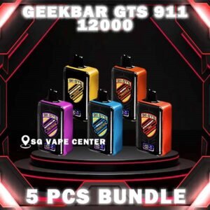 5PCS GEEKBAR GTS 911 12000 DISPOSABLE BUNDLE - SG VAPE CENTER SINGAPORE The 5PCS GEEKBAR GTS 911 12000 DISPOSABLE vape BUNDLE Package include : Choose 5 Pcs of GEEK BAR GTS 911 12KPuffs with amazing price ! Free Gift x1 FREE DELIVERY This GEEKBAR GTS 12000 disposable Vape Ready stock in our sg singapore store online shop for same day delivery. The Geek Bar Gts 911 12k Puffs boasts a cutting-edge design, featuring a smart screen indicator that displays both battery and e-liquid balance percentages. With this user-friendly innovation, you're always in control of your vaping session. Specifition : Puffs : 12,000 Battery Capacity : Type-C Rechargeable Nicotine Strength : 5% Charging Time : Roughly 10 min - 15 min ⚠️GEEKBAR GTS 911 12000 FLAVOUR LINE UP⚠️ Aloe Honeydew ChocoMocha Grape Honeydew Grape Lychee Mango Berries Mango Pineapple Peanut Butter Strawberry Lime Vanilla Cream Puffs Watermelon Kiwi Guava SG VAPE COD SAME DAY DELIVERY , CASH ON DELIVERY ONLY. TAKE BULK ORDER /MORE ORDER PLS CONTACT ME :  SGVAPECENTER VIEW OUR DAILY NEWS INFORMATION VAPE : TELEGRAM CHANNEL