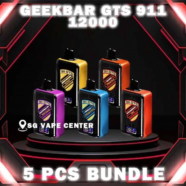 5PCS GEEKBAR GTS 911 12000 DISPOSABLE BUNDLE - SG VAPE CENTER SINGAPORE The 5PCS GEEKBAR GTS 911 12000 DISPOSABLE vape BUNDLE Package include : Choose 5 Pcs of GEEK BAR GTS 911 12KPuffs with amazing price ! Free Gift x1 FREE DELIVERY This GEEKBAR GTS 12000 disposable Vape Ready stock in our sg singapore store online shop for same day delivery. The Geek Bar Gts 911 12k Puffs boasts a cutting-edge design, featuring a smart screen indicator that displays both battery and e-liquid balance percentages. With this user-friendly innovation, you're always in control of your vaping session. Specifition : Puffs : 12,000 Battery Capacity : Type-C Rechargeable Nicotine Strength : 5% Charging Time : Roughly 10 min - 15 min ⚠️GEEKBAR GTS 911 12000 FLAVOUR LINE UP⚠️ Aloe Honeydew ChocoMocha Grape Honeydew Grape Lychee Mango Berries Mango Pineapple Peanut Butter Strawberry Lime Vanilla Cream Puffs Watermelon Kiwi Guava SG VAPE COD SAME DAY DELIVERY , CASH ON DELIVERY ONLY. TAKE BULK ORDER /MORE ORDER PLS CONTACT ME :  SGVAPECENTER VIEW OUR DAILY NEWS INFORMATION VAPE : TELEGRAM CHANNEL