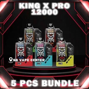 5PCS KING X PRO 12000 DISPOSABLE BUNDLE - SG VAPE CENTER SINGAPORE The 5PCS KING X PRO 12000 DISPOSABLE BUNDLE Package include : Choose 5 Pcs of KING X PRO 12K Puffs with amazing price ! Free Gift x1 FREE DELIVERY The KING X PRO 12000 DISPOSABLE VAPE ( 12K Puffs ) Ready stock in our sg singapore store online shop for same day delivery. Explore our selection and order today! The King X Vape USER MANUAL of High Power Mode : Long Press on side button while inhale, Unlocking / Lock Child Lock : Press 5 time continuosly at the side button . Specification : Nicotine Strength : 5% Puffs : 12000 Puff Battery Capacity : Type-C Rechargeable Coil : Mesh coil ⚠️KING X PRO 12000 FLAVOUR LINE UP⚠️ Fresh Watermelon Juice Guava Grape Lychee Berries Mix Mango Guava Watermelon Peanut Oreo Cookie Rootbeer Solero Ice Cream Strawberry Cheesecake Unicorn Milk Watermelon Candy Blackcurrant Honeydew Strawberry Mango Strawberry Watermelon Watermelon Mango Ice Coffee Hazelnut Peanut Butter Choco Peanut Corn Pancake Lemon Drop Sparkling Apple Punch Strawberry Pine Melon SG VAPE COD SAME DAY DELIVERY , CASH ON DELIVERY ONLY. TAKE BULK ORDER /MORE ORDER PLS CONTACT ME :  SGVAPECENTER VIEW OUR DAILY NEWS INFORMATION VAPE : TELEGRAM CHANNEL