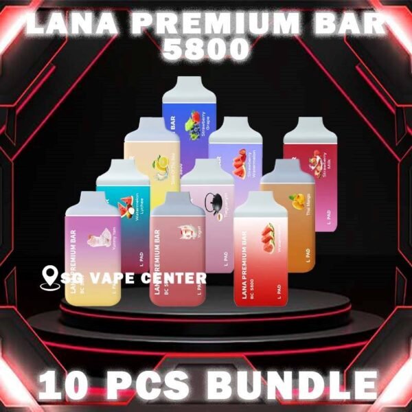 10PCS LANA PREMIUM BAR 5800 DISPSOABLE BUNDLE - SG VAPE CENTER SINGAPORE The 10PCS LANA PREMIUM BAR 5800 DISPOSABLE BUNDLE Package include : Choose 10 Pcs of LANA PREMIUM 5.8K Puffs with amazing price ! Free Gift x1 FREE DELIVERY The Lana Premium Bar 5800 Puffs Disposable vape Ready stock in our sg singapore store online shop for same day delivery. This Kit is large enough to hold Pre-filled 6ml Vape Juice, with 3% nicotine level, and has a 350mAh built-in battery that can be recharged for up to 5,800 puffs, which is pre-filled, pre-charged,Type-C charger and requires no additional maintenance. It is a highly concentrated salt-based nicotine that absorbs into the bloodstream at a faster rate than free-base nicotine. Of suitable size and weight, ergonomic design and easy to hold,a stylish look, comfortable feel and reliable quality, this Lana Premium Bar 5800 Puffs can provide you with a comfortable experience to use and bring comfort to your throat whenever you need it, with the addition of mesh 1.2ohm and draw-activated firing mechanism. Specification : Puffs : 5800 Puffs Volume : 13ML Flavour Charging : Rechargeable with Type C Coil : Mesh Coil Fully Charged Time : 20mins Nicotine Strength : 3% (30mg) ⚠️LANA PREMIUM BAR 5800 FLAVOUR LINE UP⚠️ Apple Grape Banana Ice Champagne Apple Coke Cool Double Mint Golden Armour (Chrysanthemum) Grape Grape Gum Honey Grape Honeydew Lemonade Tea Longjing Tea Lychee Mango Peach Milk Froth Love Coffee Passion Fruit Peach Peach Oolong Tea Pineapple Rootbeer Sprite Lemon Strawberry Banana Strawberry Grape Strawberry Milk Strawberry Watermelon Taste Of The Sea (Sea Salt Lemon) Thai Mango Tie Guan Yin Watermelon Watermelon Lychee Yogurt Yummy Yam SG VAPE COD SAME DAY DELIVERY , CASH ON DELIVERY ONLY. TAKE BULK ORDER /MORE ORDER PLS CONTACT ME :  SGVAPECENTER VIEW OUR DAILY NEWS INFORMATION VAPE : TELEGRAM CHANNEL