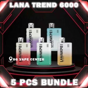 5PCS LANA TREND 6000 DISPOSABLE BUNDLE - SG VAPE CENTER SINGAPORE The 5PCS LANA TREND 6000 DISPOSABLE BUNDLE Package include : Choose 5 Pcs of LANA 6K Puffs with amazing price ! Free Gift x1 FREE DELIVERY The Lana Trend 6000 / 6k Puffs Disposable Vape Ready stock in our sg singapore store online shop for same day delivery. This kit goes the extra mile, Powered by a 500mAh battery,  offering an impressive 6000 puffs on a single charge. Big farewell to the inconvenience of frequent recharges, and relish uninterrupted vaping throughout your day. Prepare for a thrilling experience with Lanavape. It's like a bolt of energy in a vape, infusing the sharp vigor of an energy drink with  the delightful twist of mixed berries. Every puff is a bold and electrifying journey for those who seek an exhilarating vape. As an added bonus, the the Lana Trend comes preloaded with salt nicotine e-liquid.  This means you'll enjoy a smoother throat hit compared to freebase nicotine, and your nicotine cravings will be swiftly met,  thanks to its rapid absorption by the body. Specification : Nicotine (30mg) 3% Approx. 6000 Puffs Capacity 8ml Rechargeable Battery 550mAh Charging Port: Type-C ⚠️LANA TREND 6000 FLAVOUR LINE UP⚠️ Classic Tobacco Grape Guava Ice Lemon Tea Lychee Menthol Ice Peach Pomelo Jasmine Root Beer Sakura Yogurt Spring Water Taro Sago Dessert Thai Mango Tieguanyin Watermelon SG VAPE COD SAME DAY DELIVERY , CASH ON DELIVERY ONLY. TAKE BULK ORDER /MORE ORDER PLS CONTACT ME :  SGVAPECENTER VIEW OUR DAILY NEWS INFORMATION VAPE : TELEGRAM CHANNEL