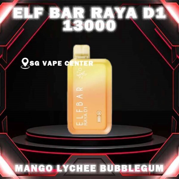 ELFBAR RAYA D1 13000 DISPOSABLE - VAPE SINGAPORE SG COD The ELFBAR RAYA D1 13000 DISPOSABLE ,  a premium disposable pod equipped with mesh coil technology, boasting an impressive 13k Puffs. Crafted by ELFBAR's expert team, the mesh coil ensures a seamless and intense flavor experience with every puff. Moreover, it featuring a screen display that will provide you with information about battery power and the remaining liquid level in your RAYA D1! Specification : Approx. 13000 Puffs Capacity 18ml Rechargeable Battery 650mAh Anti Dry-Burn Protection E-liquid & Power Display Screen Charging Port: Type-C ⚠️ELFBAR RAYA D1 13000 FLAVOUR LINE UP⚠️ Apple Orange Bubblegum Cola Kiwi Guava Grape Lychee Juicy Peach Mango Lychee Bubblegum Mango Strawberry Ice Cream Masam Bubblegum Mix Berries Peach Lychee Blackcurrant Ribena Lychee Solero Strawberry Guava SG VAPE COD SAME DAY DELIVERY , CASH ON DELIVERY ONLY. TAKE BULK ORDER /MORE ORDER PLS CONTACT ME :  SGVAPECENTER VIEW OUR DAILY NEWS INFORMATION VAPE : TELEGRAM CHANNEL