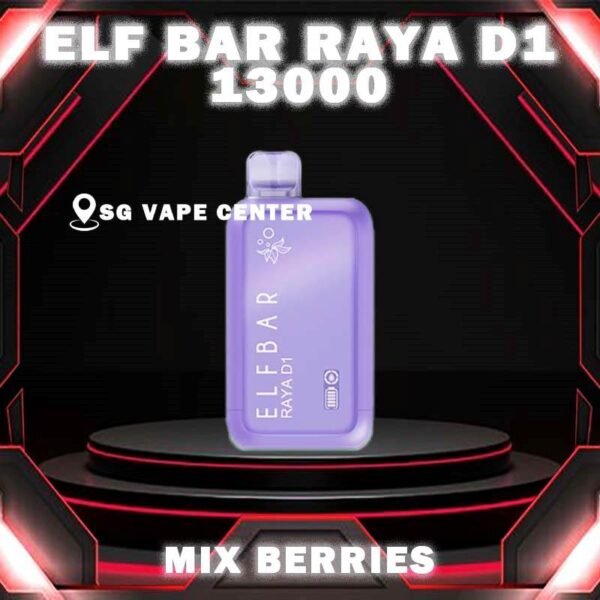 ELFBAR RAYA D1 13000 DISPOSABLE - VAPE SINGAPORE SG COD The ELFBAR RAYA D1 13000 DISPOSABLE ,  a premium disposable pod equipped with mesh coil technology, boasting an impressive 13k Puffs. Crafted by ELFBAR's expert team, the mesh coil ensures a seamless and intense flavor experience with every puff. Moreover, it featuring a screen display that will provide you with information about battery power and the remaining liquid level in your RAYA D1! Specification : Approx. 13000 Puffs Capacity 18ml Rechargeable Battery 650mAh Anti Dry-Burn Protection E-liquid & Power Display Screen Charging Port: Type-C ⚠️ELFBAR RAYA D1 13000 FLAVOUR LINE UP⚠️ Apple Orange Bubblegum Cola Kiwi Guava Grape Lychee Juicy Peach Mango Lychee Bubblegum Mango Strawberry Ice Cream Masam Bubblegum Mix Berries Peach Lychee Blackcurrant Ribena Lychee Solero Strawberry Guava SG VAPE COD SAME DAY DELIVERY , CASH ON DELIVERY ONLY. TAKE BULK ORDER /MORE ORDER PLS CONTACT ME :  SGVAPECENTER VIEW OUR DAILY NEWS INFORMATION VAPE : TELEGRAM CHANNEL