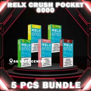 5PCS RELX CRUSH POCKET 6000 DISPOSABLE BUNDLE - SG VAPE CENTER SINGAPORE The 5PCS RELX CRUSH POCKET 6000 DISPOSABLE BUNDLE Package include : Choose 5 Pcs of RELX 6K Puffs with amazing price ! Free Gift x1 FREE DELIVERY The RELX Crush Pocket 6000 Puffs Disposable vape Ready stock in our sg singapore store online shop for same day delivery. This Kit offers a refreshing summer experience with its subtle sweetness, strong cooling effect, and moderate richness RELX Pocket features a puff count of up to 6k puffs, an atomizer with a mech coil 2.0, powered by 10W. Equipped with a 470mAh battery, it reaches 80% charge in just 45 minutes. Specifition :  Puffs: 6000 Puff Nicotine Strength : 3% Charging Time : Roughly 30-45min Battery Capacity : Type-C Rechargeable ⚠️RELX CRUSH POCKET 6000 FLAVOUR LINE UP⚠️ LongJing Tea Mint Freeze Peach Oolong Tea Root Beer Sea Salt Lemon Sour Plum Cola TieGuanYin Tea Watermelon Chill SG VAPE COD SAME DAY DELIVERY , CASH ON DELIVERY ONLY. TAKE BULK ORDER /MORE ORDER PLS CONTACT ME :  SGVAPECENTER VIEW OUR DAILY NEWS INFORMATION VAPE : TELEGRAM CHANNEL