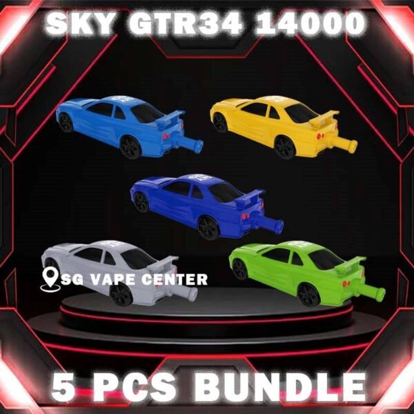 5PCS SKY GTR34 / R34 LINE 14000 DISPOSABLE BUNDLE - SG VAPE CENTER SINGAPORE The 5PCS SKY GTR34 14000 DISPOSABLE BUNDLE Package include : Choose 5 Pcs of SKYR R34 14K Puffs with amazing price ! Free Gift x1 FREE DELIVERY The Sky Gtr34 Line 14000 puffs disposable also calling Sky Line Gtr R34 14k puffs vape ,  Ready stock in our sg singapore store online shop for same day delivery. The Sky Line Gtr 34 14k Puffs drawing inspiration from the iconic NISSAN SKYLINE GTR 34. With an innovative design integrating the car’s exhaust pipe into the inhale mouthpiece, it offers a distinctive and exhilarating vaping experience. Specification : Approx. 14000 Puffs Capacity 25ml Rechargeable Battery 650mAh Charging Port: Type-C ⚠️SKY GTR34 14000 FLAVOUR LINE UP⚠️ Grape Blackcurrant Double Mango Gummy Bear Honeydew Watermelon Lemon Cola Mango Grape Mango Lychee Mix Berries Sour Bubblegum Solero Lime SG VAPE COD SAME DAY DELIVERY , CASH ON DELIVERY ONLY. TAKE BULK ORDER /MORE ORDER PLS CONTACT ME :  SGVAPECENTER VIEW OUR DAILY NEWS INFORMATION VAPE : TELEGRAM CHANNEL