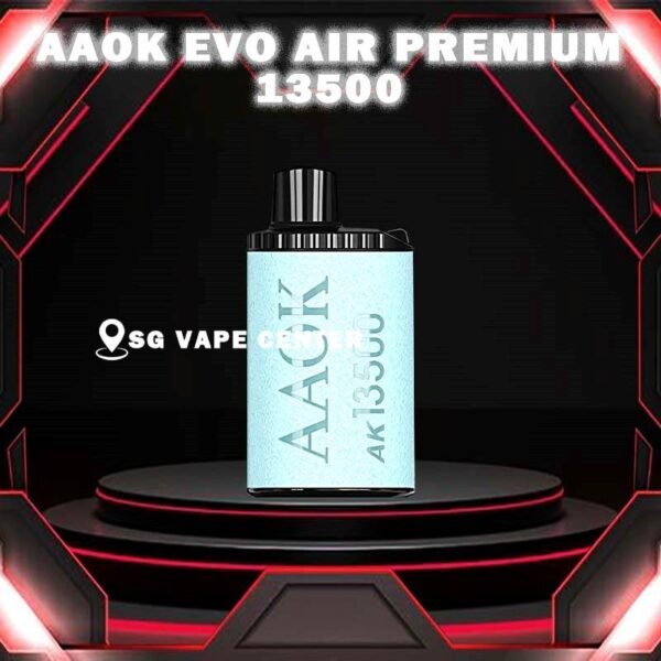 AAOK EVO AIR PREMIUM 13500 DISPOSABLE - SG VAPE CENTER SINGAPORE The AAOK Premium 13500 Vape Ready stock in our sg singapore store online shop for same day delivery. Experience the forefront of vaping innovation with the AAOK EVO AIR PREMIUM 13500 Puffs , Ready stock in Vape Singapore Sg online shop. An replacement for AAOK 13.5k Puffs. It design with same feature as a freebase e-juice disposable. But in this latest version it has bigger volume and stronger airflow to produce larger vapor clouds! Engineered to generate expansive clouds, this disposable pods enables vapers to indulge in deep inhalations and exhale dense plumes of vapor. It’s poised to become the premier smoke-producing disposable vape available! Specifications: Puff : 13,500 Puffs Battery Capacity : 800 mAh Resistance : 1.0 ohm E-Juice Capacity : 16.5 ML Charging : Rechargeable with Type C Power : 13W Nicotine Strength : 3% Coil : Mesh Coil Charging Time : Roughly 15 min Airflow Adjustable Freebase E-Juice – Direct to lung ⚠️AAOK 13500 FLAVOUR LIST⚠️ Grape Bubblegum Strawberry Bubblegum Energy Drink Spritte Lychee Ice Mango Blackcurrant Strawberry Fanta Blueberry Vanilla Strawberry Vanilla SG VAPE COD SAME DAY DELIVERY , CASH ON DELIVERY ONLY. TAKE BULK ORDER /MORE ORDER PLS CONTACT ME :  SGVAPECENTER VIEW OUR DAILY NEWS INFORMATION VAPE : TELEGRAM CHANNEL