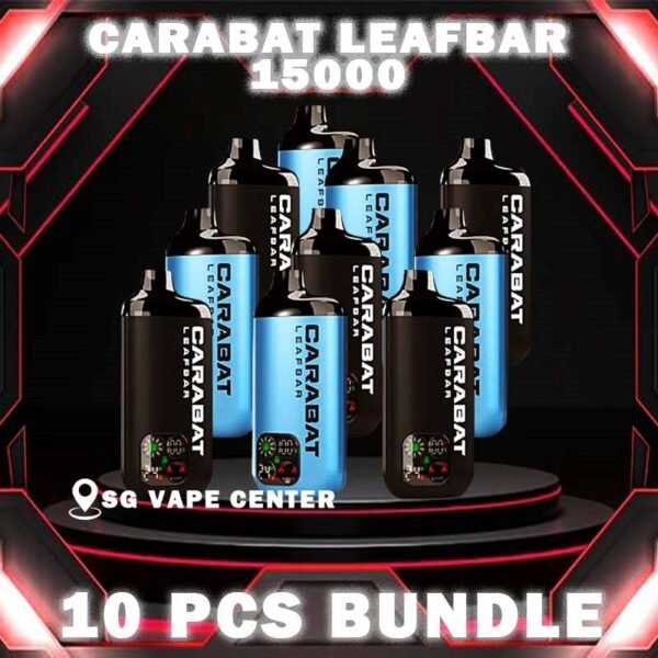 10PCS CARABAT LEAFBAR 15000 BUNDLE - SG VAPE CENTER SINGAPORE The 10PCS CARABAT LEAFBAR 15000 BUNDLE Package include : Choose 10 Pcs of CARABAT LEAFBAR 15k Puffs with amazing price ! Free Gift x1 FREE DELIVERY The CARABAT LEAFBAR 15000 DISPOSABLE VAPE Ready stock in singapore store sg online shop line up. The CARABAT LEAFBAR 15k is starter kit & prefilled cartridge pod system design,  This kit is lasted production from CARABAT VAPE company, available 10 +plus flavour for singapore vaper choose!try it now! The new carabat leafbar 15k puffs is ready stock in Singapore. The device is comes with starter kit and pod version. Battery device and flavor pod is included in starter kit package, the pod package only comes with pod. If you looking for big capacity vape device, the carabat is your first choice because it can support up to 15000 puffs per device! STARTER KIT Package Include : X1 Carabat Device X1 Prefilled Pod 15k Puffs CARTRIDGE Package Include : X1 Prefilled Pod 15k Puffs Specification : Nicotine 5 % Approx. 15000 Puffs Safety Child Lock Dual Mesh Coil Adjustable Airflow Rechargeable Battery (Type C Port) ⚠️CARABAT LEAFBAR 15000 STARTER KIT & POD FLAVOUR LINE UP⚠️ Energy Drink Vanilla Milkshake Double Guava Popcorn Caramel Rootbeer Pineapple Berry Citrus Tobacco Vanilla Blackcurrant Lychee Watermelon Splash Mango Shak Honeydew Melon Lychee Blackcurrant Mango Watermelon SG VAPE COD SAME DAY DELIVERY , CASH ON DELIVERY ONLY. TAKE BULK ORDER /MORE ORDER PLS CONTACT ME :  SGVAPECENTER VIEW OUR DAILY NEWS INFORMATION VAPE : TELEGRAM CHANNEL