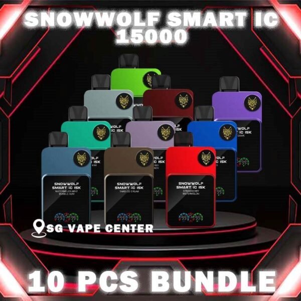 10PCS SNOWWOLF SMART IC 15000 BUNDLE - SG VAPE CENTER SINGAPORE The 10PCS SNOWWOLF SMART IC 15000 BUNDLE Package include : Choose 10 Pcs of SNOWWOLF SMART IC 15k Puffs with amazing price ! Free Gift x1 FREE DELIVERY The SNOWWOLF SMART IC 15000 ( 15K Puffs ) Disposable vape Ready stock in our sg singapore store online shop for same day delivery. This Kit from Snow wolf  company lasted product for singapore vapers choose and enjoy it! available 10+plus flavour! The Snow wolf Powerful To Vape Simple to use! Adjusted the best condition get the best vape experience, and Regulation Voltage ,Customize your distinctive vaping style,Just 1 click to increase 1W. Power range from 5W to 15W. When you vape every puff, there will be a circuit board light display on the backside. The SNOWWOLF LOGO is particularly three-dimensional and prominent, and the overall sense of technology is stronger! New Generation smart chip Intelligent power output, more convenient to vape. 48MHz Working frequency, faster response speed. Ultra-low Standby power consumption,Longer use time. 32-bit image processing technology,better visual effects. Specifition :  Nicotine Strength: 50mg ( 5% ) Battery Capacity: 650MAH Constant Power: 5-15W Charging Port: Type-C Super Charge: 20mins to 80% ⚠️SNOWWOLF IC 15000 FLAVOUR LINE UP⚠️ Blow Pop Blue Power Watermelon Cream Cake Double Mango Kiwi Passion Fruit Aloe Lychee Grape Meta Moon Passion Fruit Yakult Skittles Strawberry Grape Candy Strawberry Kiwi Strawberry Watermelon Taro Ice Cream Watermelon Mint Bubblegum SG VAPE COD SAME DAY DELIVERY , CASH ON DELIVERY ONLY. TAKE BULK ORDER /MORE ORDER PLS CONTACT ME :  SGVAPECENTER VIEW OUR DAILY NEWS INFORMATION VAPE : TELEGRAM CHANNEL