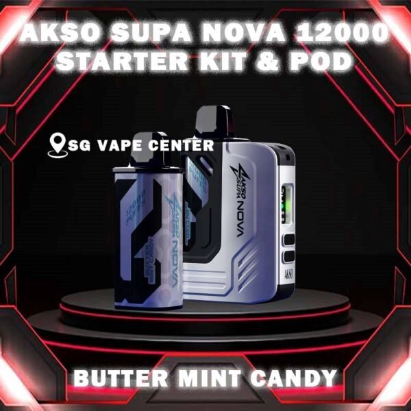 AKSO SUPA NOVA 12000 STARTER KIT & PREFILLED POD - SG VAPE CENTER SINGAPORE The AKSO SUPA NOVA 12000 puffs disposable vape is Starter Kit & Prefilled Pod design ,ready stock in our sg singapore store online shop for same day delivery. Introducing the AKSO Supa Nova 12k closed pod disposable vape, crafted for flexibility and ease of use. It features adjustable wattage ranging from 10W to 20W, allowing users to customize their vaping experience. Safety is paramount with a child lock and a rechargeable battery equipped with anti-overcharge and auto cut-off systems. Monitoring your vape is simple with liquid and battery indicators, ensuring you're always informed. Adjust the airflow to your liking and enjoy up to 12,000 puffs per cartridge. Plus, it's compatible with cartridges from the Akso Supa Pro series, offering compatibility and versatility for vapers. Designed with user safety and convenience in mind. It features a child lock mechanism where activation and deactivation require pressing any button for 3 seconds, preventing accidental operation. The rechargeable battery includes anti-overcharge protection and an auto cut-off system, ensuring prolonged battery lifespan and safe charging practices. NOTE: AKSO SUPA NOVA 12K KIT & POD COMPATIBLE WITH AKSO SUPA PRO 12K KIT & POD. Specifications : Puff: 12000 Puffs Nicotine Strength: 5% Adjustable wattage : 10W to 20W Liquid and battery indicator Charging Port: 650 mAh Rechargeable Type-C ⚠️AKSO SUPA NOVA 12000 FLAVOUR LINE UP⚠️ Blackcurrant Butter Mint Candy Chocolate Mint Honeydew Mango Oat Crunch Sirap Bandung Strawberry Banana Custard Strawberry Mango Strawberry Yam Cheese Vanilla Tobacco Apple Custard Milk Caramel Passion Soursop Mango Cranberry Grape Watermelon Gummy Mango Passion Grape SG VAPE COD SAME DAY DELIVERY , CASH ON DELIVERY ONLY. TAKE BULK ORDER /MORE ORDER PLS CONTACT ME :  SGVAPECENTER VIEW OUR DAILY NEWS INFORMATION VAPE : TELEGRAM CHANNEL