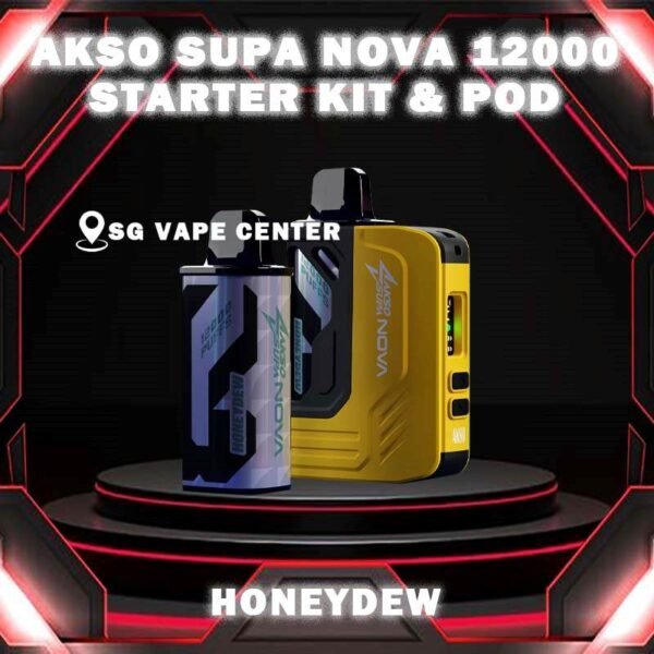 AKSO SUPA NOVA 12000 STARTER KIT & PREFILLED POD - SG VAPE CENTER SINGAPORE The AKSO SUPA NOVA 12000 puffs disposable vape is Starter Kit & Prefilled Pod design ,ready stock in our sg singapore store online shop for same day delivery. Introducing the AKSO Supa Nova 12k closed pod disposable vape, crafted for flexibility and ease of use. It features adjustable wattage ranging from 10W to 20W, allowing users to customize their vaping experience. Safety is paramount with a child lock and a rechargeable battery equipped with anti-overcharge and auto cut-off systems. Monitoring your vape is simple with liquid and battery indicators, ensuring you're always informed. Adjust the airflow to your liking and enjoy up to 12,000 puffs per cartridge. Plus, it's compatible with cartridges from the Akso Supa Pro series, offering compatibility and versatility for vapers. Designed with user safety and convenience in mind. It features a child lock mechanism where activation and deactivation require pressing any button for 3 seconds, preventing accidental operation. The rechargeable battery includes anti-overcharge protection and an auto cut-off system, ensuring prolonged battery lifespan and safe charging practices. NOTE: AKSO SUPA NOVA 12K KIT & POD COMPATIBLE WITH AKSO SUPA PRO 12K KIT & POD. Specifications : Puff: 12000 Puffs Nicotine Strength: 5% Adjustable wattage : 10W to 20W Liquid and battery indicator Charging Port: 650 mAh Rechargeable Type-C ⚠️AKSO SUPA NOVA 12000 FLAVOUR LINE UP⚠️ Blackcurrant Butter Mint Candy Chocolate Mint Honeydew Mango Oat Crunch Sirap Bandung Strawberry Banana Custard Strawberry Mango Strawberry Yam Cheese Vanilla Tobacco Apple Custard Milk Caramel Passion Soursop Mango Cranberry Grape Watermelon Gummy Mango Passion Grape SG VAPE COD SAME DAY DELIVERY , CASH ON DELIVERY ONLY. TAKE BULK ORDER /MORE ORDER PLS CONTACT ME :  SGVAPECENTER VIEW OUR DAILY NEWS INFORMATION VAPE : TELEGRAM CHANNEL