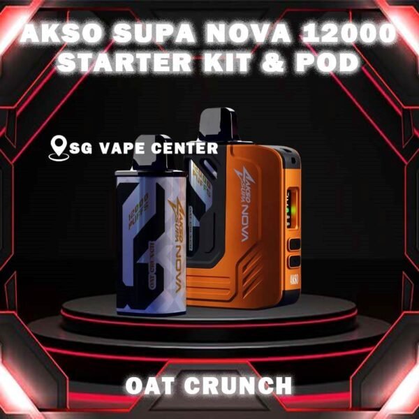 AKSO SUPA NOVA 12000 STARTER KIT & PREFILLED POD - SG VAPE CENTER SINGAPORE The AKSO SUPA NOVA 12000 puffs disposable vape is Starter Kit & Prefilled Pod design ,ready stock in our sg singapore store online shop for same day delivery. Introducing the AKSO Supa Nova 12k closed pod disposable vape, crafted for flexibility and ease of use. It features adjustable wattage ranging from 10W to 20W, allowing users to customize their vaping experience. Safety is paramount with a child lock and a rechargeable battery equipped with anti-overcharge and auto cut-off systems. Monitoring your vape is simple with liquid and battery indicators, ensuring you're always informed. Adjust the airflow to your liking and enjoy up to 12,000 puffs per cartridge. Plus, it's compatible with cartridges from the Akso Supa Pro series, offering compatibility and versatility for vapers. Designed with user safety and convenience in mind. It features a child lock mechanism where activation and deactivation require pressing any button for 3 seconds, preventing accidental operation. The rechargeable battery includes anti-overcharge protection and an auto cut-off system, ensuring prolonged battery lifespan and safe charging practices. NOTE: AKSO SUPA NOVA 12K KIT & POD COMPATIBLE WITH AKSO SUPA PRO 12K KIT & POD. Specifications : Puff: 12000 Puffs Nicotine Strength: 5% Adjustable wattage : 10W to 20W Liquid and battery indicator Charging Port: 650 mAh Rechargeable Type-C ⚠️AKSO SUPA NOVA 12000 FLAVOUR LINE UP⚠️ Blackcurrant Butter Mint Candy Chocolate Mint Honeydew Mango Oat Crunch Sirap Bandung Strawberry Banana Custard Strawberry Mango Strawberry Yam Cheese Vanilla Tobacco Apple Custard Milk Caramel Passion Soursop Mango Cranberry Grape Watermelon Gummy Mango Passion Grape SG VAPE COD SAME DAY DELIVERY , CASH ON DELIVERY ONLY. TAKE BULK ORDER /MORE ORDER PLS CONTACT ME :  SGVAPECENTER VIEW OUR DAILY NEWS INFORMATION VAPE : TELEGRAM CHANNEL