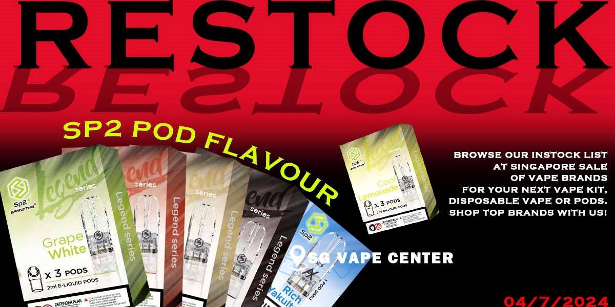 RESTOCK - 04/7/2024 - SP2 POD FLAVOUR - SG VAPE CENTER SP2 POD FLAVOUR-04072024 RESTOCK – SP2 POD VAPE Welcome to our online vape store in Singapore,The #1 destination for all your vaping needs! We offer a wide selection of the latest world class vape devices,pods,and disposable that area always in stock and ready to ship in singapore for vape delivery. Next I will introduce to you which are the best-selling vapes that we restock today! RESTOCK - SP2 POD FLAVOUR-04072024 Ready stock at Singapore sg shop on sale for same day delivery. Alpha Tobacco Energy Drink (100Plus) Baby Taro Bubblegum x Lime Cola Double Mint Green Bean Guava Gummy Honeydew Nes Coffee Jasmine Green Tea Lemonade Long Jing Tea Pure Lychee Lite Mango Vita Orange Secret Passion Summer Pineapple Rootbeer Rose Tea Ruby Strawberry Tasty Peach Tie Guan Yin Tropical Pear Tropical SG (Fruit Punch) Watermelon White Grape Grapefruit Jasmine Tea Green Apple Rich Yakultory Sparkling Lemon Icy Herbal Tea Zes Tea For RESTOCK SP2 POD FLAVOUR-04072024 vape product available at SG VAPE SHOP here, get it now with us and same day delivery! TAKE BULK ORDER /MORE ORDER PLS CONTACT ME : SGVAPECENTER VIEW OUR DAILY NEWS INFORMATION VAPE : TELEGRAM CHANNEL